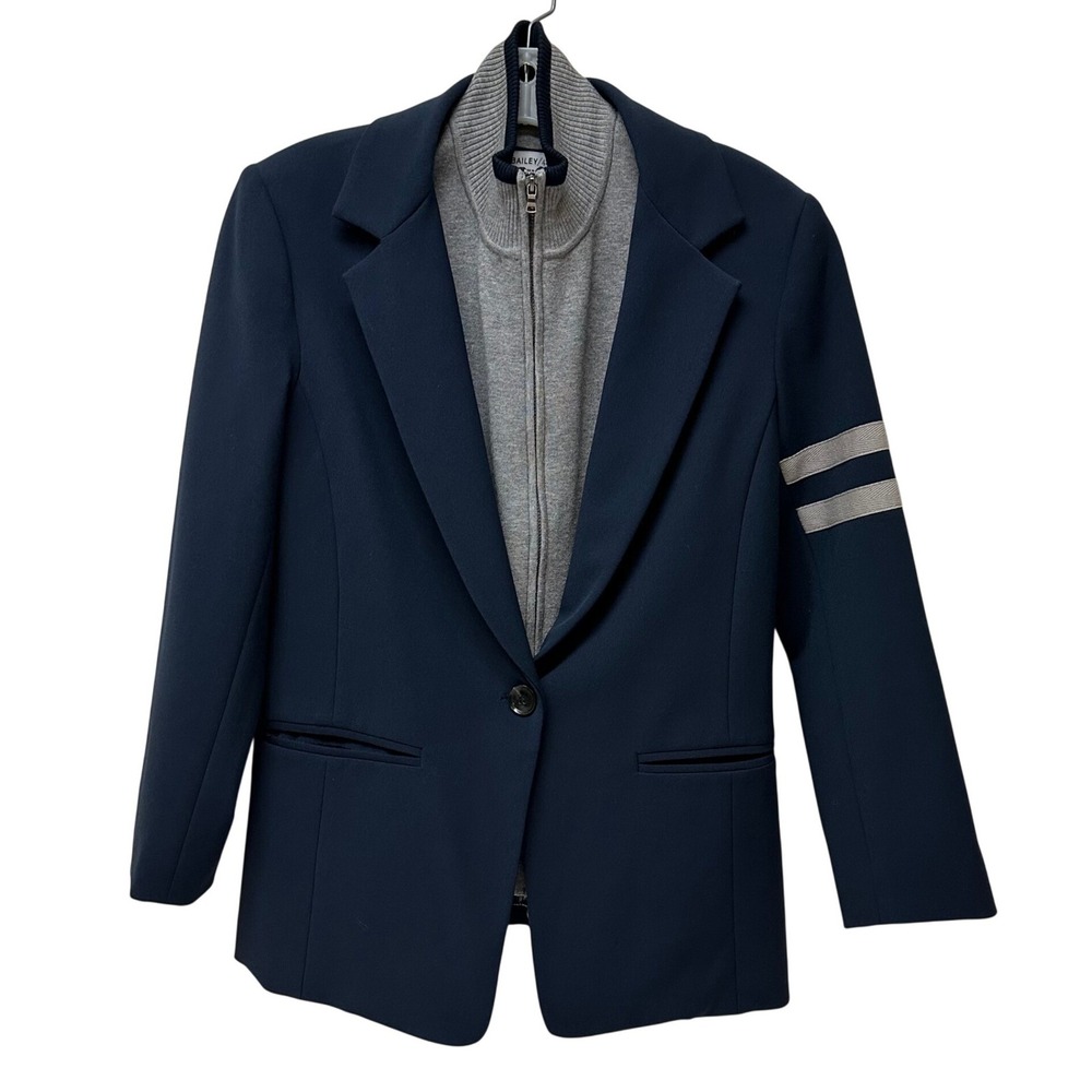 Bailey 44 Navy Blazer Grey Zip-Up Layered Mock Neck Layered Jacket 6 407-5416